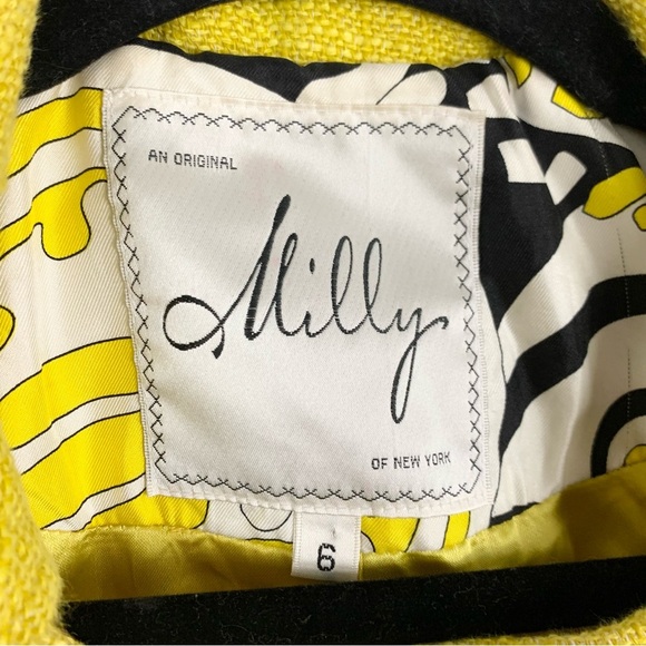 Milly New York Yellow Triple Button Double Breasted Twee Tweed Coat Blazer 6 - Picture 5 of 13